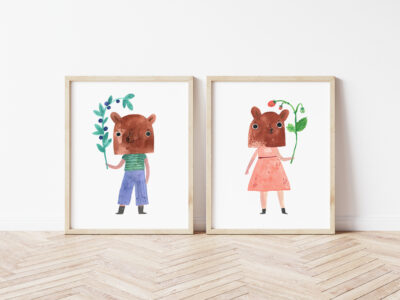 Two vertical wooden frame mockup. Two mock up poster on wooden f